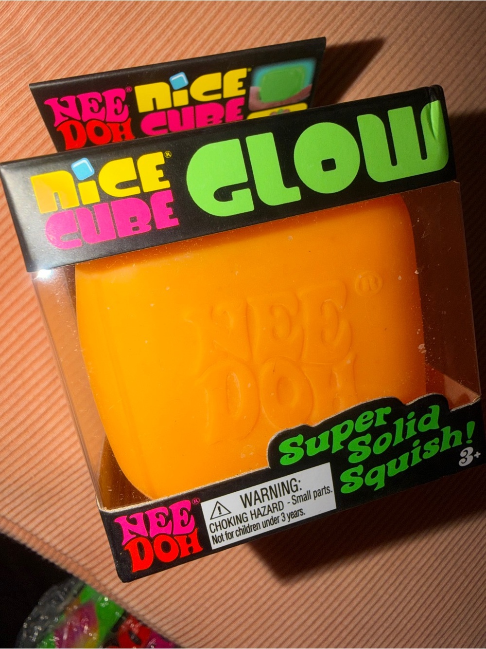 NeeDoh Nice Cube Glows Squeeze Pink Or Orange Super Solid Squish SHIPS FAST